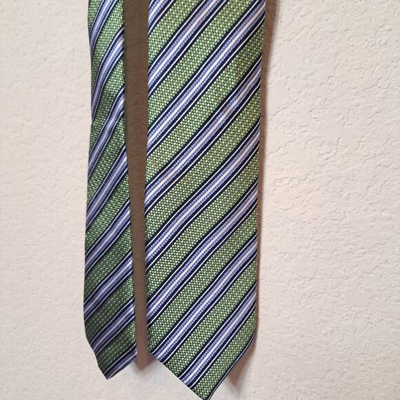 JZ Richards Men's Neck Tie All Silk Handmade In U.S.A 57" Green Blue Striped - Picture 2 of 5